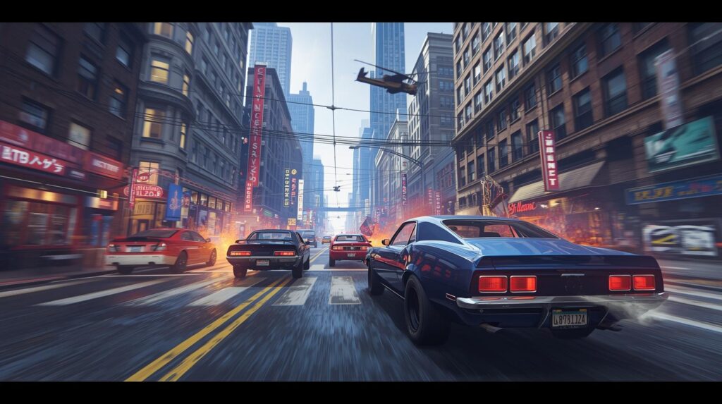 DTA 6 player driving sports car along coastal city roads